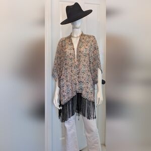 Fringe Hem Patterned Kimono L/ XL